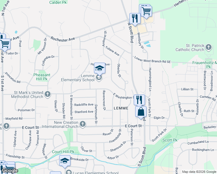 map of restaurants, bars, coffee shops, grocery stores, and more near 3143-3153 E Washington St in Iowa City