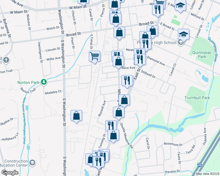 map of restaurants, bars, coffee shops, grocery stores, and more near 35 Burnside Avenue in Plainville