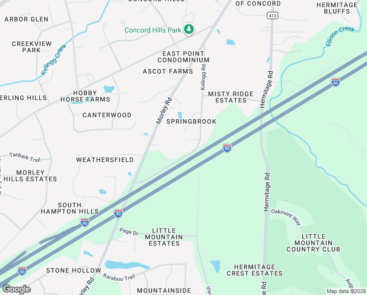 map of restaurants, bars, coffee shops, grocery stores, and more near 7660 Kellogg Road in Painesville