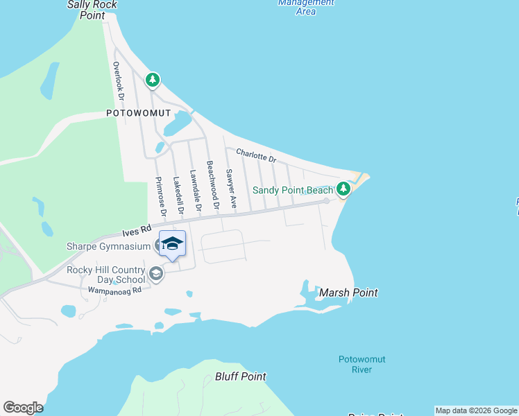 map of restaurants, bars, coffee shops, grocery stores, and more near 150 Ives Road in East Greenwich