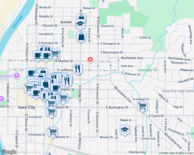 map of restaurants, bars, coffee shops, grocery stores, and more near 903 Iowa Avenue in Iowa City