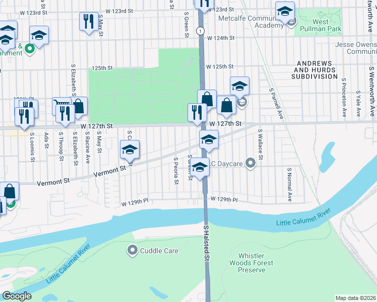 map of restaurants, bars, coffee shops, grocery stores, and more near 843 West Vermont Avenue in Chicago
