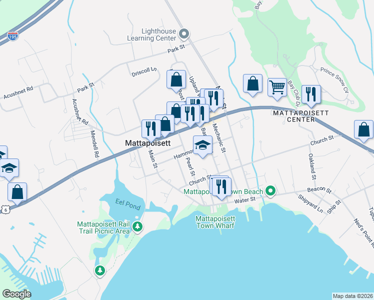 map of restaurants, bars, coffee shops, grocery stores, and more near 12 Baptist Street in Mattapoisett