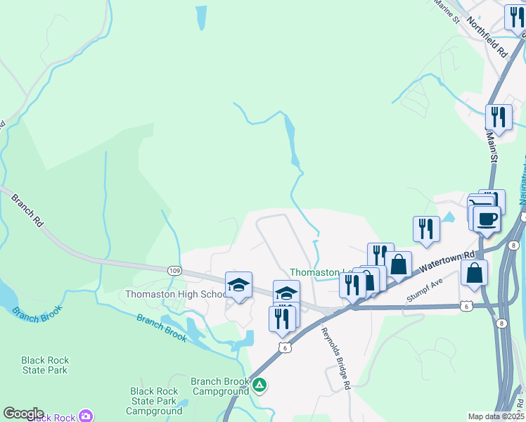 map of restaurants, bars, coffee shops, grocery stores, and more near 152 Pleasant View Road in Thomaston