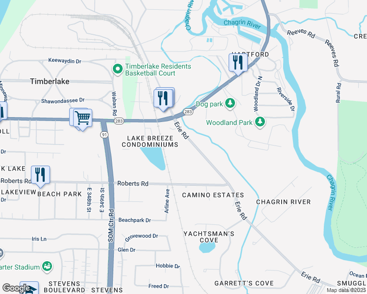 map of restaurants, bars, coffee shops, grocery stores, and more near 35731 Roberts Road in Eastlake