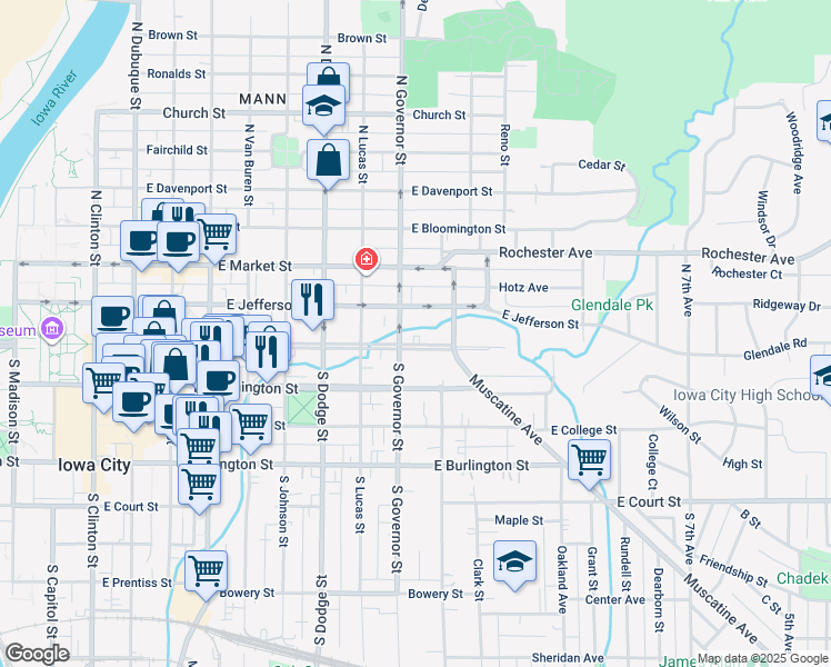 map of restaurants, bars, coffee shops, grocery stores, and more near 903 Iowa Avenue in Iowa City