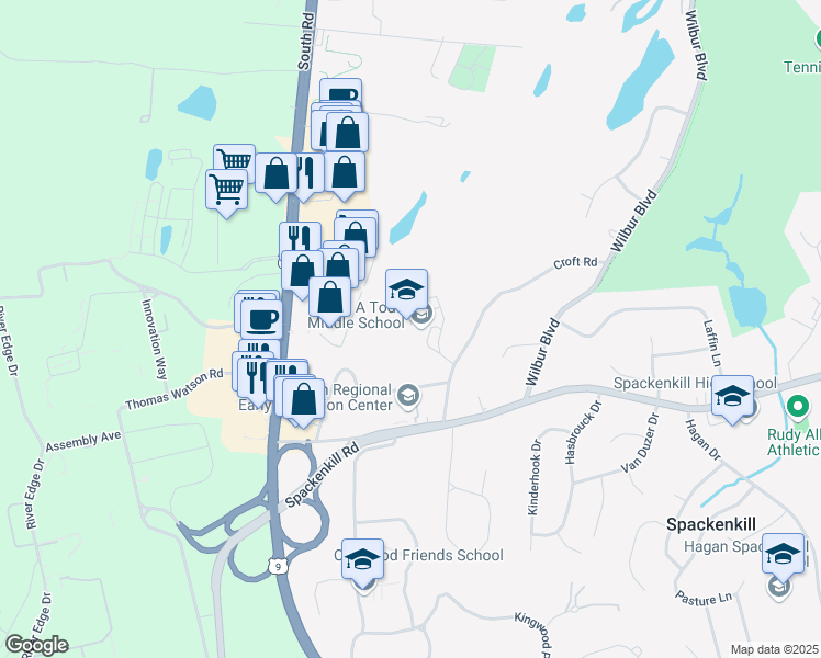 map of restaurants, bars, coffee shops, grocery stores, and more near 11 Croft Road in Poughkeepsie