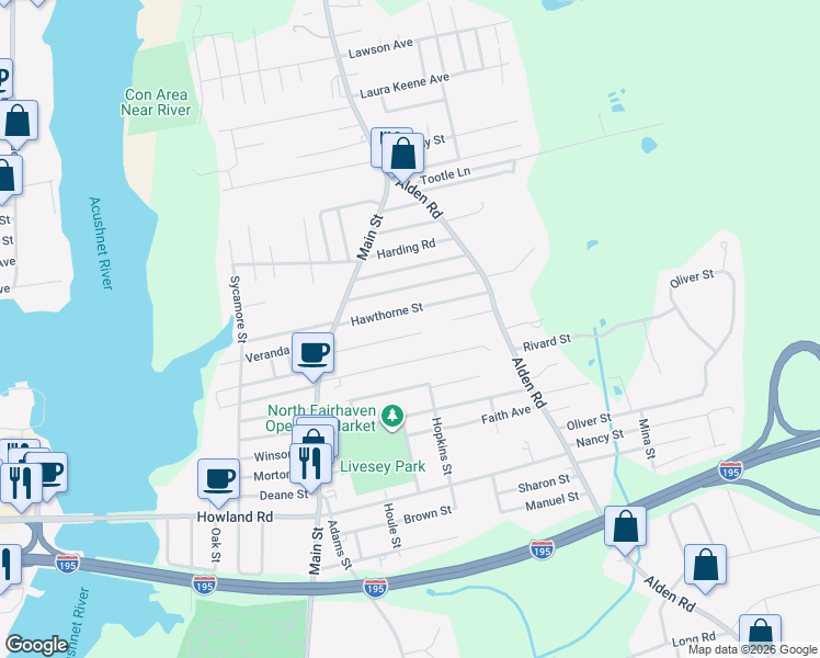 map of restaurants, bars, coffee shops, grocery stores, and more near 42 Maitland Street in Fairhaven