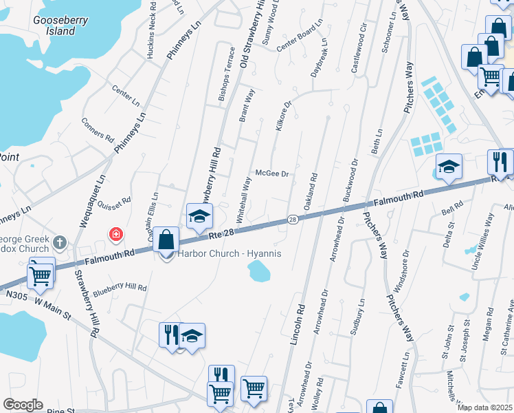map of restaurants, bars, coffee shops, grocery stores, and more near 790 Falmouth Road in Barnstable
