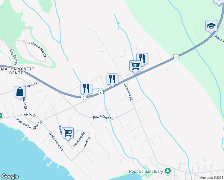 map of restaurants, bars, coffee shops, grocery stores, and more near 6 Prospect Rd in Mattapoisett