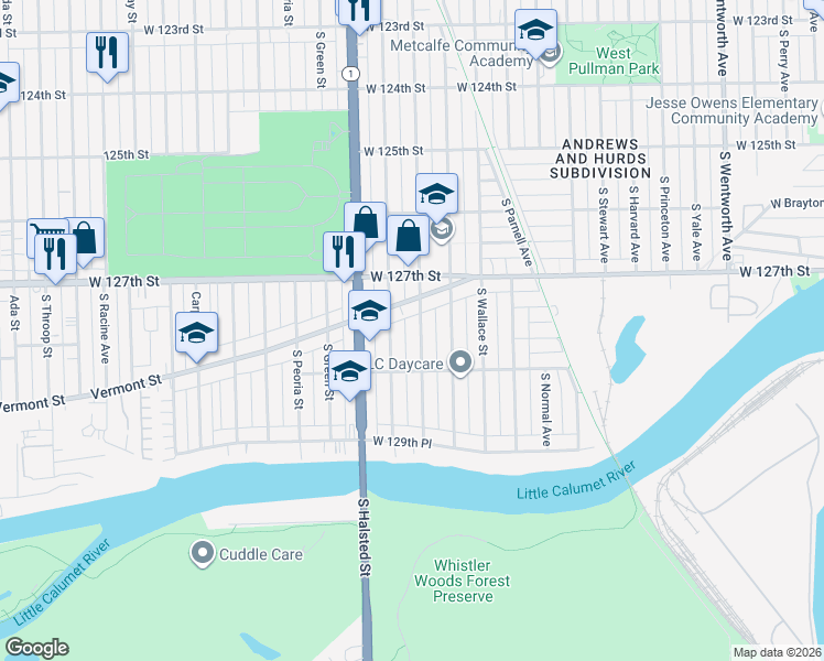 map of restaurants, bars, coffee shops, grocery stores, and more near 12812 South Union Avenue in Chicago