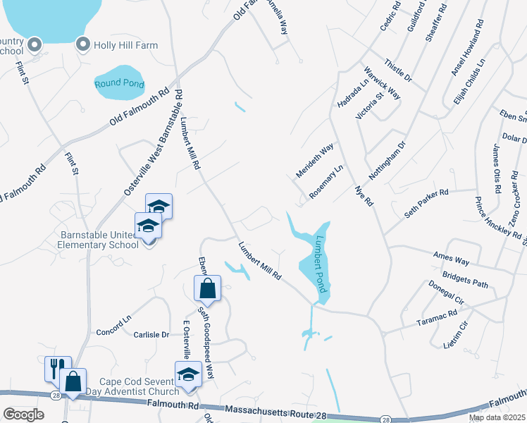 map of restaurants, bars, coffee shops, grocery stores, and more near 62 Ensign Road in Barnstable