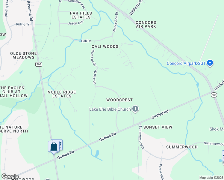 map of restaurants, bars, coffee shops, grocery stores, and more near 7661 Keystone Drive in Painesville