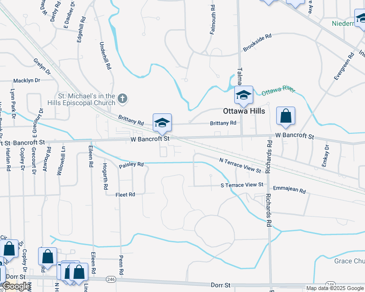 map of restaurants, bars, coffee shops, grocery stores, and more near 4519 West Bancroft Street in Toledo