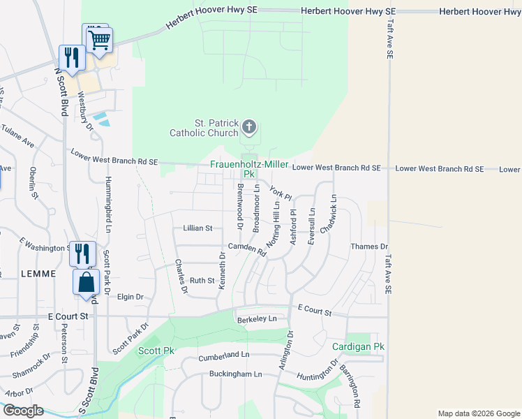 map of restaurants, bars, coffee shops, grocery stores, and more near 122 Brentwood Drive in Iowa City
