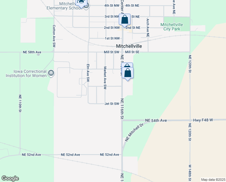 map of restaurants, bars, coffee shops, grocery stores, and more near 117 Carter Street Southwest in Mitchellville