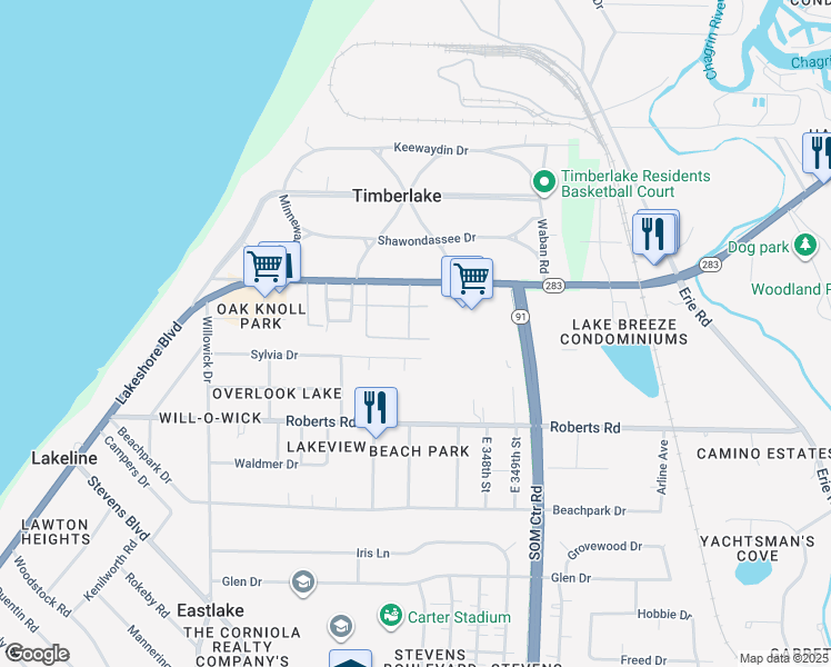 map of restaurants, bars, coffee shops, grocery stores, and more near 34868 Lakeshore Boulevard in Eastlake