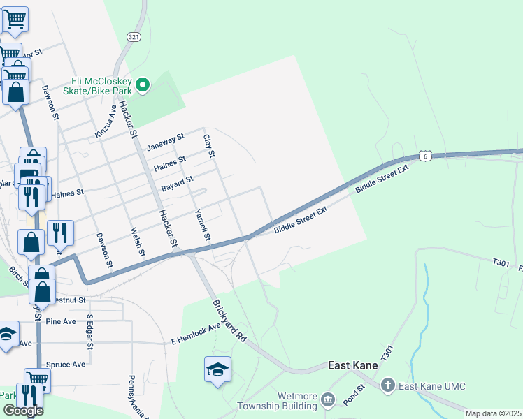 map of restaurants, bars, coffee shops, grocery stores, and more near 600-632 Greeves Street in Kane