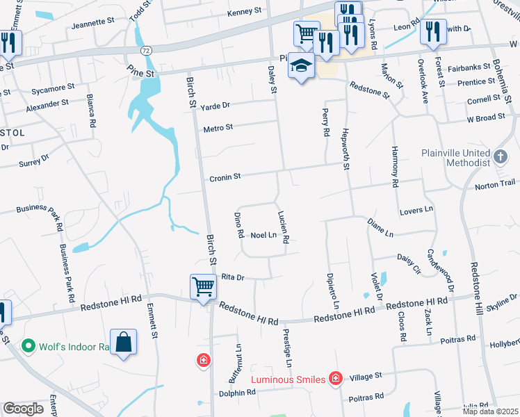 map of restaurants, bars, coffee shops, grocery stores, and more near 84 Dino Road in Bristol
