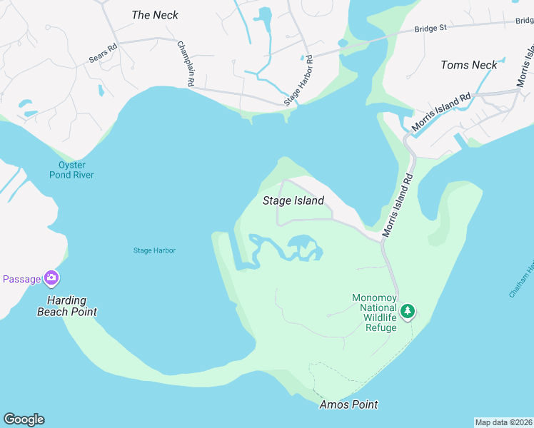 map of restaurants, bars, coffee shops, grocery stores, and more near 230 Stage Island Road in Chatham