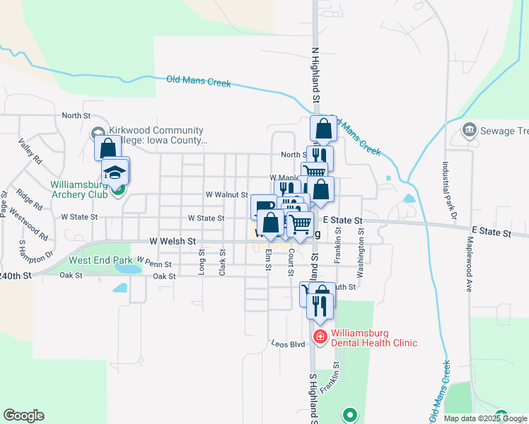 map of restaurants, bars, coffee shops, grocery stores, and more near 300 West State Street in Williamsburg