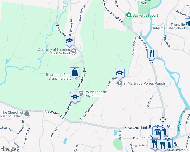 map of restaurants, bars, coffee shops, grocery stores, and more near 240 Boardman Road in Poughkeepsie