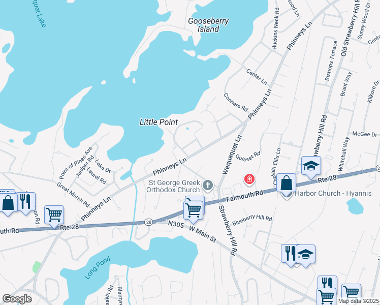 map of restaurants, bars, coffee shops, grocery stores, and more near 30 Loomis Lane in Barnstable