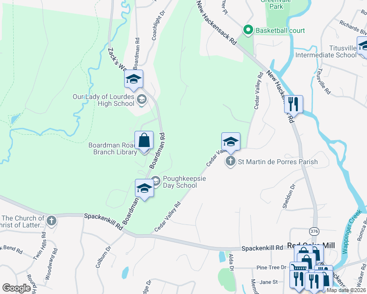 map of restaurants, bars, coffee shops, grocery stores, and more near 240 Boardman Road in Poughkeepsie