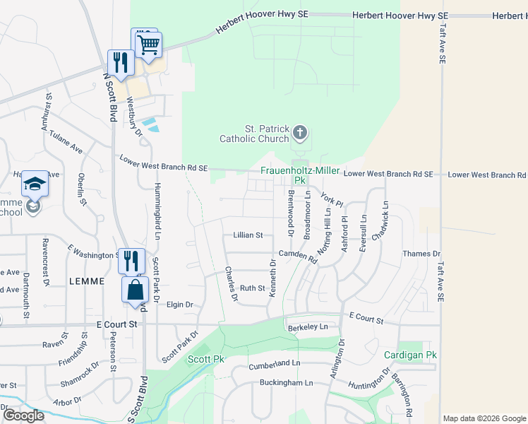 map of restaurants, bars, coffee shops, grocery stores, and more near 4131 Olivia Court in Iowa City