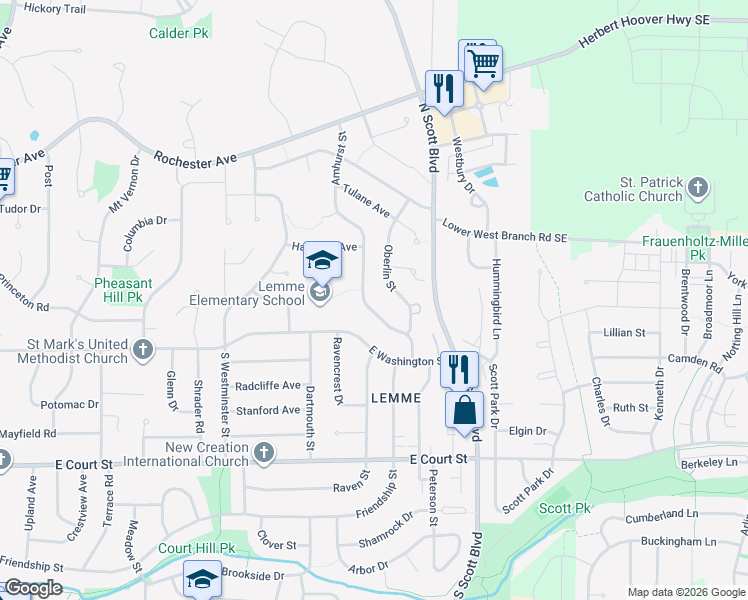 map of restaurants, bars, coffee shops, grocery stores, and more near 109 Oberlin Street in Iowa City