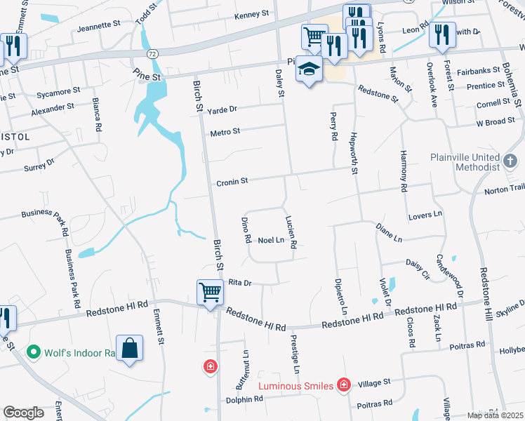 map of restaurants, bars, coffee shops, grocery stores, and more near 84 Dino Road in Bristol