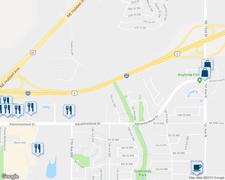 map of restaurants, bars, coffee shops, grocery stores, and more near 1209 10th Avenue Northwest in Altoona