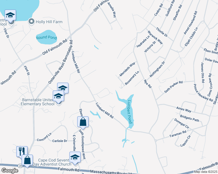 map of restaurants, bars, coffee shops, grocery stores, and more near 62 Ensign Road in Barnstable