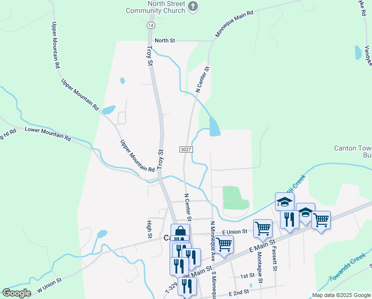 map of restaurants, bars, coffee shops, grocery stores, and more near 153-219 North Center Street in Canton
