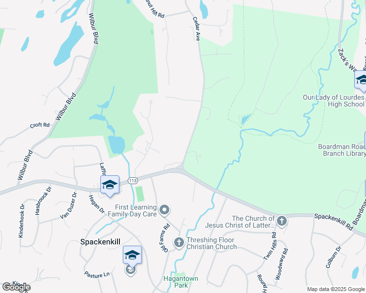 map of restaurants, bars, coffee shops, grocery stores, and more near 197 Cedar Ave in Poughkeepsie