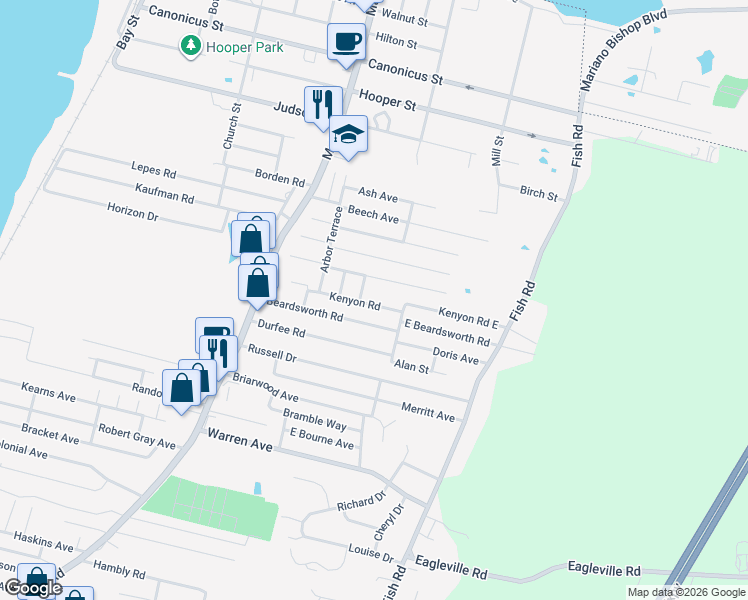 map of restaurants, bars, coffee shops, grocery stores, and more near 13 Willow Tree Road in Tiverton