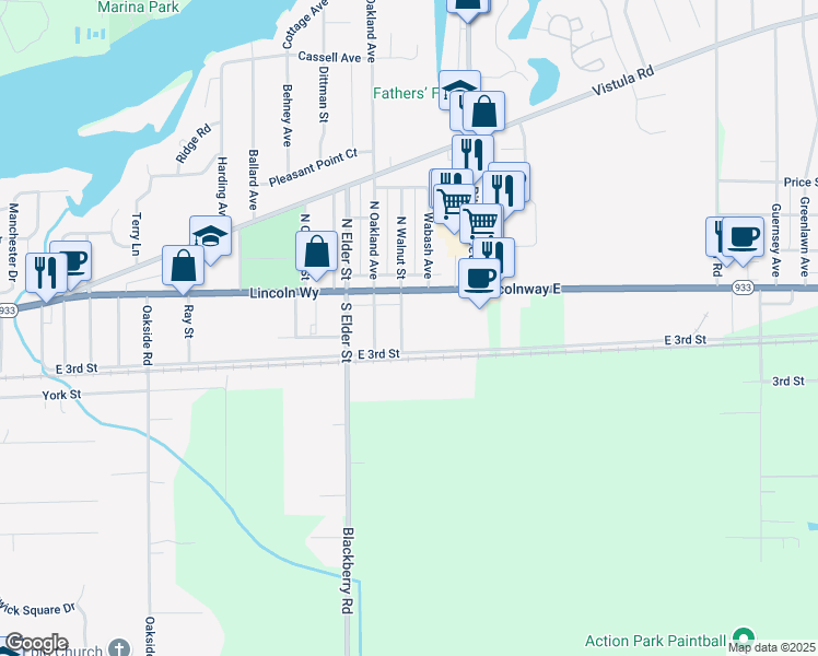 map of restaurants, bars, coffee shops, grocery stores, and more near in Mishawaka