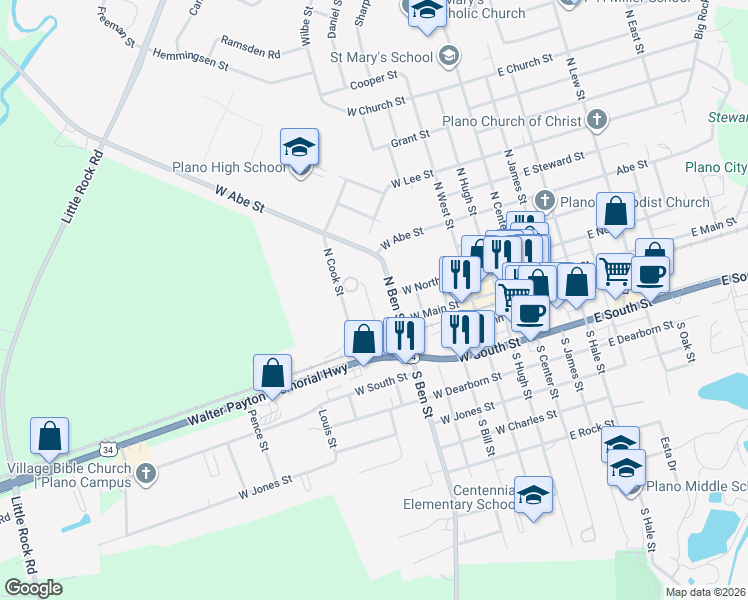 map of restaurants, bars, coffee shops, grocery stores, and more near 100 Kidder Street in Plano