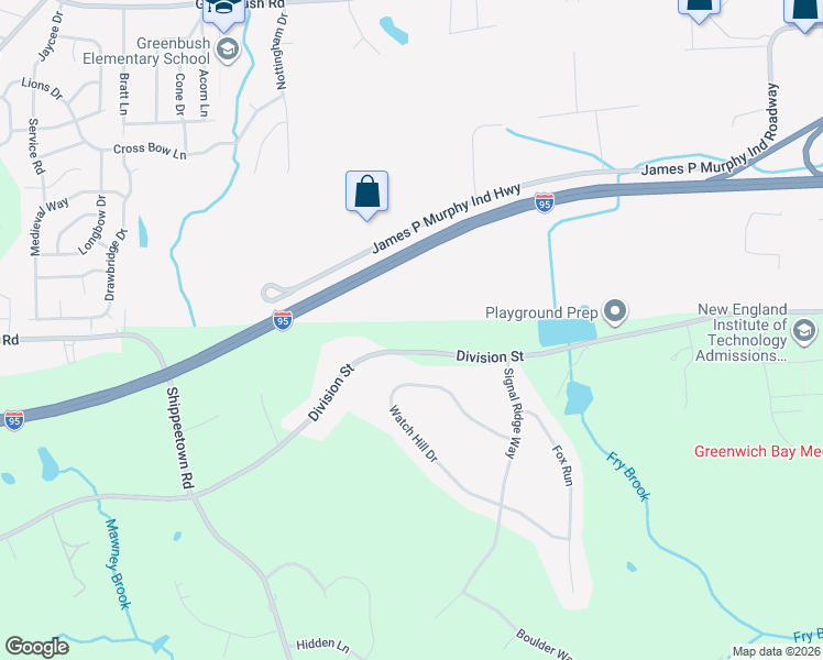 map of restaurants, bars, coffee shops, grocery stores, and more near 1857 Division Road in East Greenwich