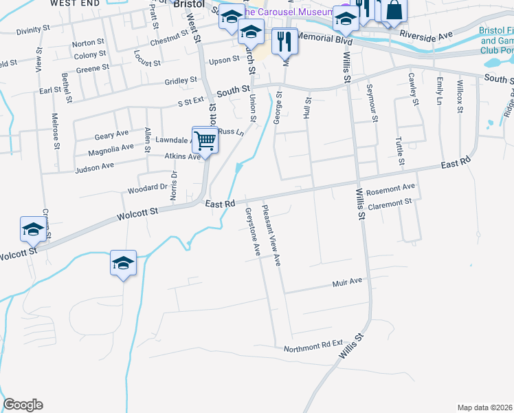 map of restaurants, bars, coffee shops, grocery stores, and more near 96 East Road in Bristol