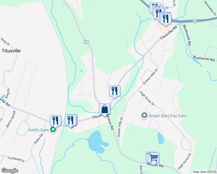 map of restaurants, bars, coffee shops, grocery stores, and more near 321 Titusville Road in Poughkeepsie
