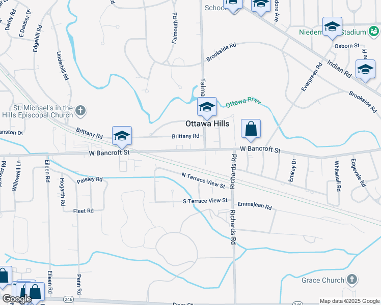 map of restaurants, bars, coffee shops, grocery stores, and more near 4343 West Bancroft Street in Toledo