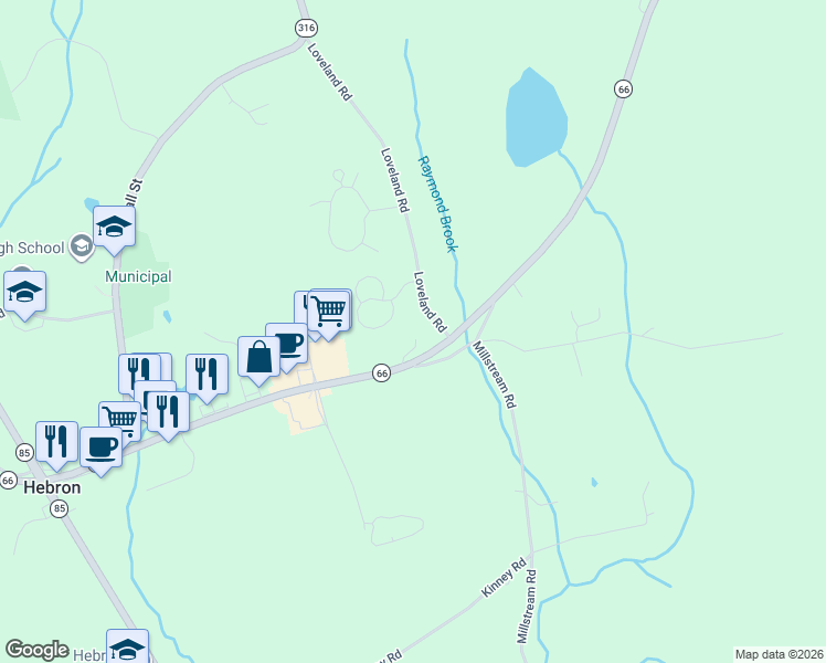 map of restaurants, bars, coffee shops, grocery stores, and more near 169 Main Street in Hebron