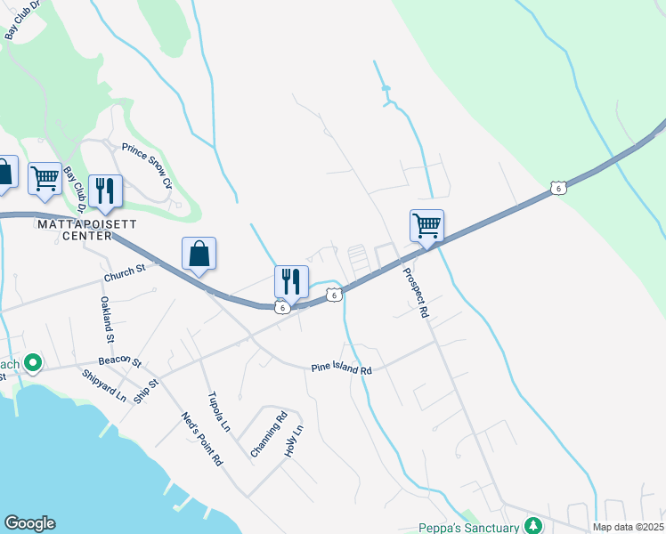 map of restaurants, bars, coffee shops, grocery stores, and more near 5 Brookside Drive in Mattapoisett