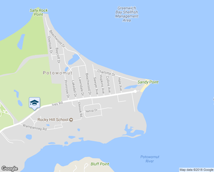 map of restaurants, bars, coffee shops, grocery stores, and more near 69 Collins Avenue in East Greenwich