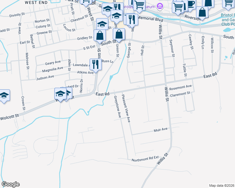 map of restaurants, bars, coffee shops, grocery stores, and more near 96 East Road in Bristol