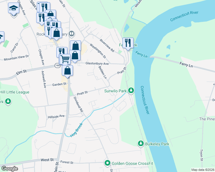map of restaurants, bars, coffee shops, grocery stores, and more near 502 Cedar Hollow Drive in Rocky Hill