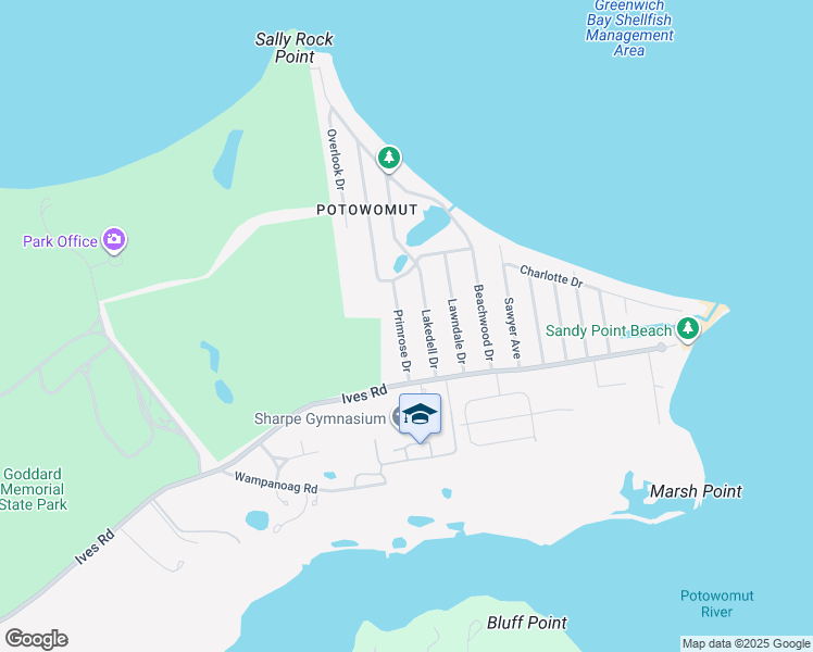 map of restaurants, bars, coffee shops, grocery stores, and more near 50 Primrose Dr in East Greenwich