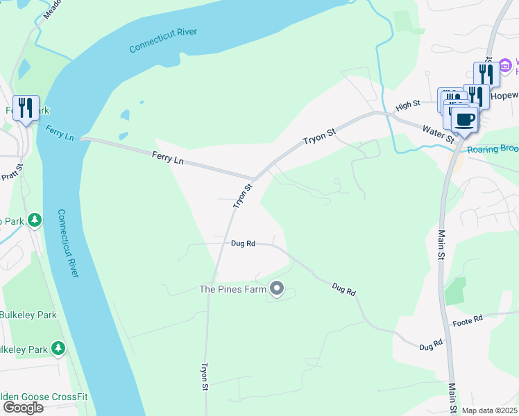 map of restaurants, bars, coffee shops, grocery stores, and more near 251 Tryon Street in Glastonbury