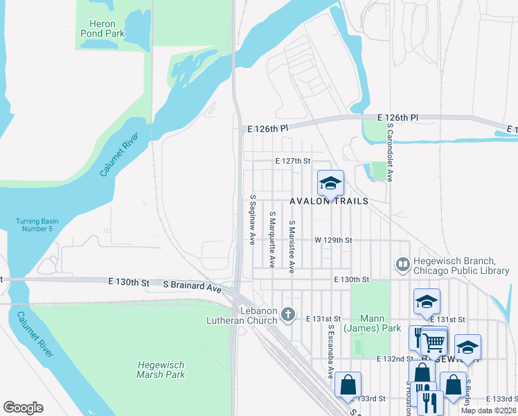 map of restaurants, bars, coffee shops, grocery stores, and more near 12809 South Saginaw Avenue in Chicago